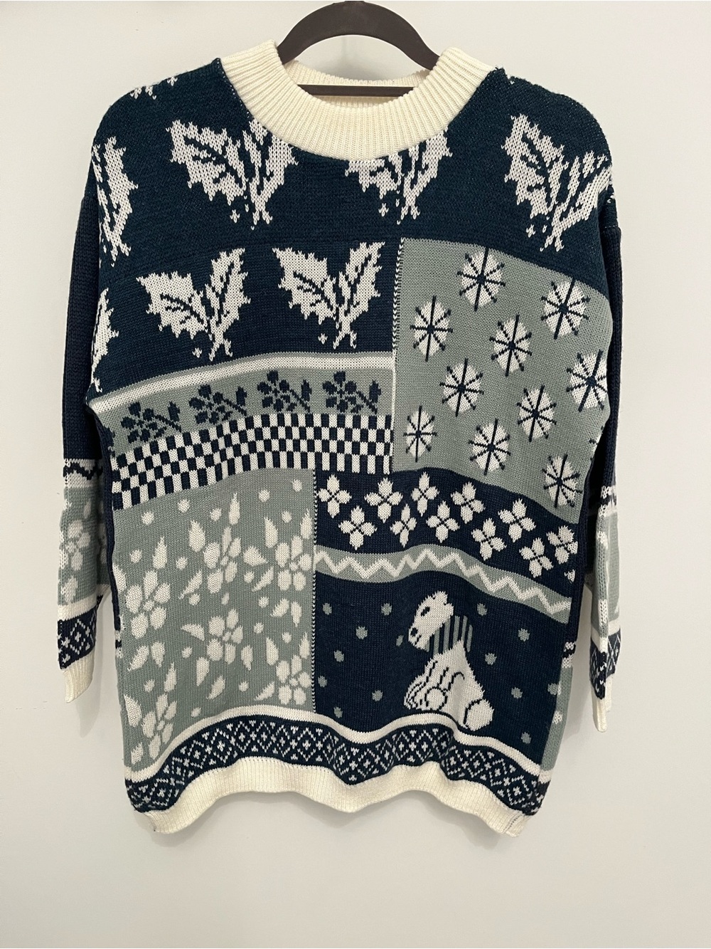 Women's Patchwork Knit Sweater - Navy & Gray